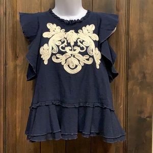 Navy NWT Ruffled Sleeve Top